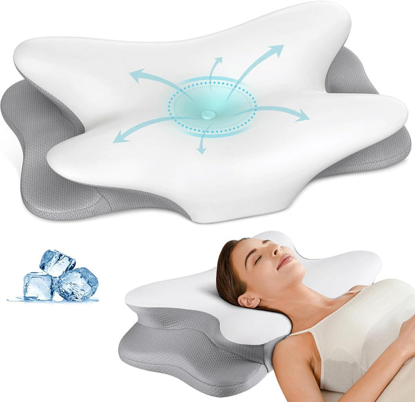 Cervical Neck Pillow for Pain Relief - Ergonomic Side Sleeper Pillow for Neck Support, Cooling Memory Foam Pillows for Sleeping, Contour Pillow