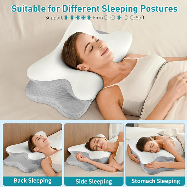 Cervical Neck Pillow for Pain Relief - Ergonomic Side Sleeper Pillow for Neck Support, Cooling Memory Foam Pillows for Sleeping, Contour Pillow