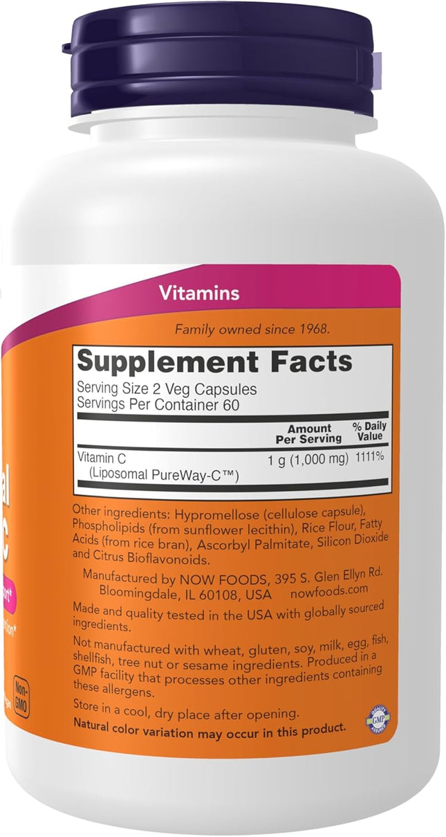 NOW Supplements, Liposomal Vitamin C, Immune & Collagen Support, 120 Veg Capsule