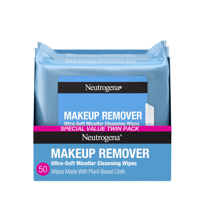 Neutrogena Makeup Remover Wipes, Daily Facial Cleanser Towelettes, Gently Cleanse and Remove Oil & Makeup, Alcohol-Free Makeup Wipes, 2 X 25 Ct