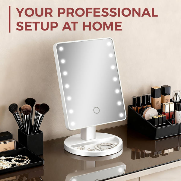 KOOKIN Makeup Mirror with Lights, Touch-Control Dimming Desk Mirror, White