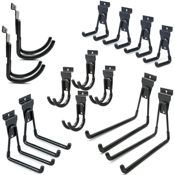 Slatwall Hooks 14 Pack, Heavy Duty Garage Wall Organizer, Multi-Size Hanging Hooks Compatible with Proslat, StoreWALL and HandiWall Slatwall Hooks