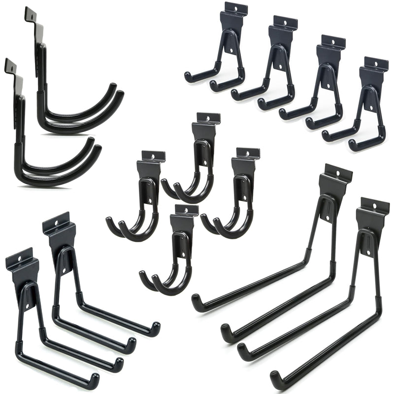 Slatwall Hooks 14 Pack, Heavy Duty Garage Wall Organizer, Multi-Size Hanging Hooks Compatible with Proslat, StoreWALL and HandiWall Slatwall Hooks
