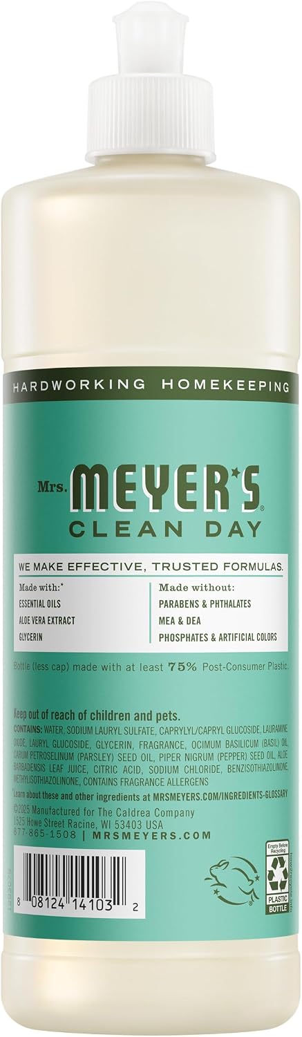 MRS. MEYER'S CLEAN DAY Liquid Dish Soap, Basil, 16 fl oz, 3 Pack 16 Fl Oz (Pack of 3) Basil