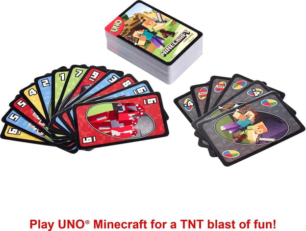 Mattel Games UNO Card Game, Gifts for Kids and Family Night, Themed to Minecraft Video Game, Travel Games, Storage Tin Box (Amazon Exclusive) UNO