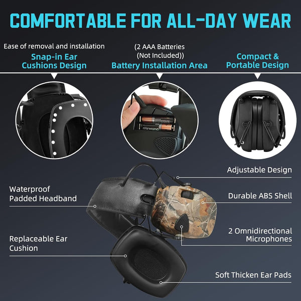 ZOHAN EM054 Electronic Ear Protection for Shooting Range with Sound Amplification Noise Reduction, Ear Muffs for Gun Range A1-black