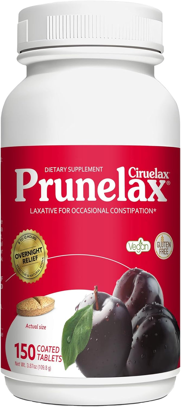 Prunelax Ciruelax Regular Strength Laxative Tablets - Overnight Relief for Occasional Constipation, Senna Extract, Vegan & Gluten-Free,