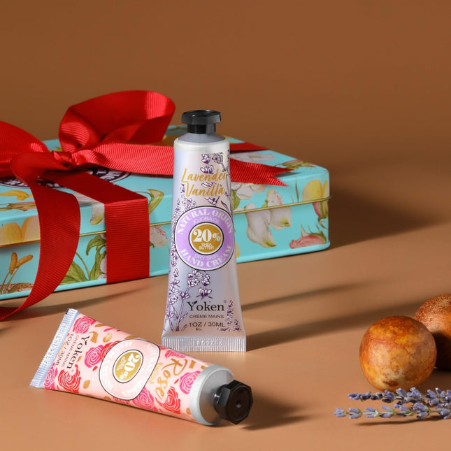 20% Shea Butter Hand Cream Gift Set, Instant Moisturizing Hand Cream for Women Dry Hands with Delicate Tin, Floral-Scent