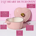 Paris Hilton Enameled Cast Iron Dutch Oven Pot with Lid, Heart-Shaped Dutch Oven, Durable Cast Iron Pot with Dual Handles, Oven Safe to 500°F,