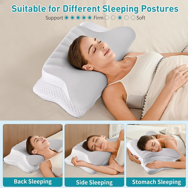 Cervical Neck Pillow for Pain Relief - Ergonomic Memory Foam Pillows for Sleeping, Cooling Side Sleeper Pillow for Neck Support, Contour