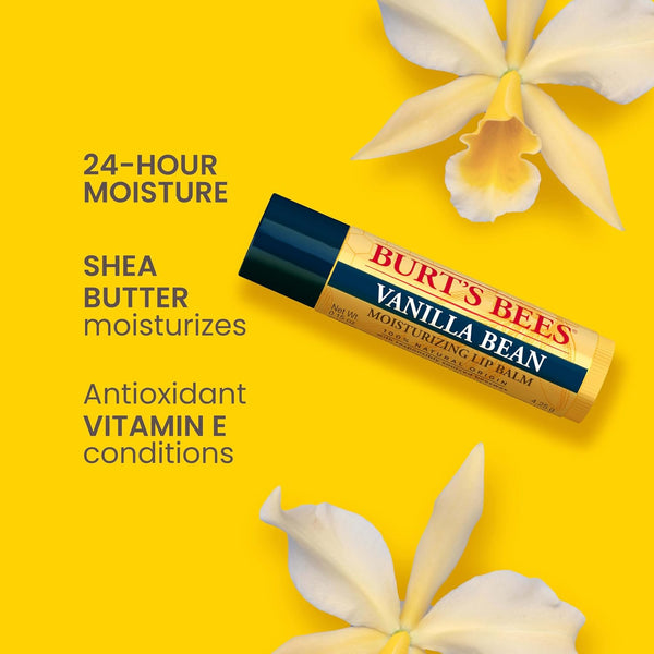 Burt's Bees Lip Balm - Vanilla Bean, Lip Moisturizer With Responsibly Sourced Beeswax, Tint-Free, Natural Origin Conditioning Treatment, 2 Tubes,
