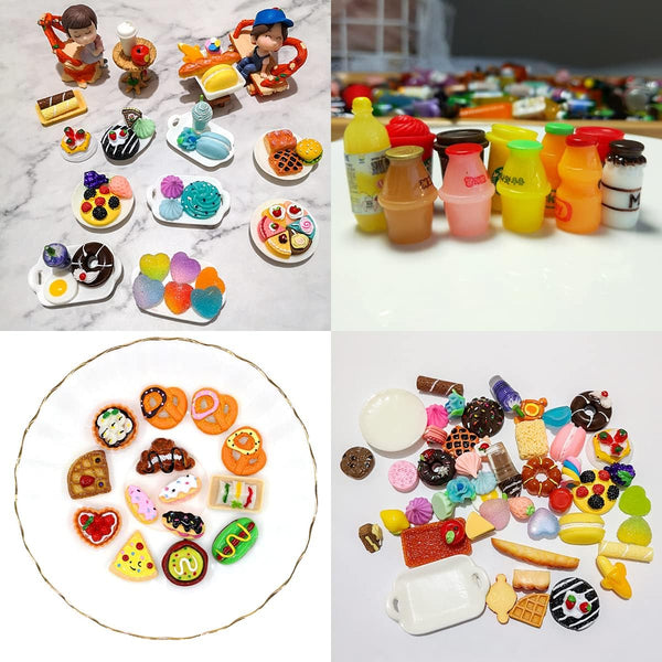 Miniature Food Drink Bottles Pretend Play Kitchen Game Party Toys (10 Bottles + 10 Foods（Random）)