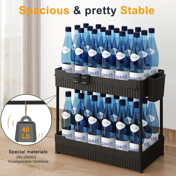 Sevenblue 2 Pack Under Sink Organizer, Under Bathroom Cabinet Organizer with Hooks Hanging Cup, Multi-Purpose Storage Shelf for Kitchen Bathroom,