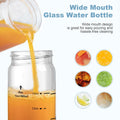 16oz Juice Bottles - 6 Pack Wide Mouth Glass Bottles with Lids- BPA Free, Stainless Steel Lids for Juicing, Smoothies, Infused Water, Beverage