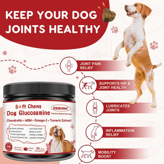 Glucosamine for Dogs, Joint Supplement for Dogs with Chondroitin, MSM, Omega-3, 