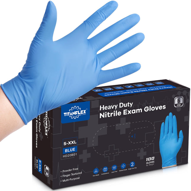 Titanflex Disposable Nitrile Gloves 6 Mil Blue Heavy Duty Disposable Gloves, Coo