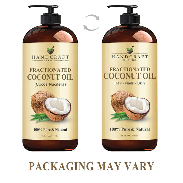 Handcraft Blends Fractionated Coconut Oil - 16 Fl Oz - 100% Pure and Natural - Premium Grade Carrier Oil for Skin, Hair and Body - Massage - Hair