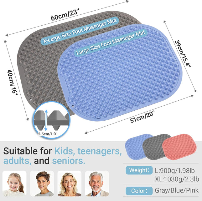 Silicone Foot Massager Mat, Large Reflexology Mat for Feet Relaxation, Portable 