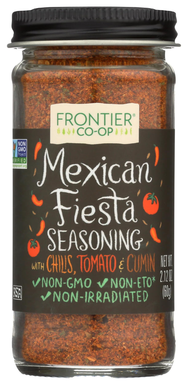Frontier Co-op Mexican Fiesta Seasoning, 2.12-Ounce Jar, Chilis, Tomato & Cumin, Hint Of Lemon & Cilantro, Salt Free, Kosher, Non ETO 2.12 Ounce