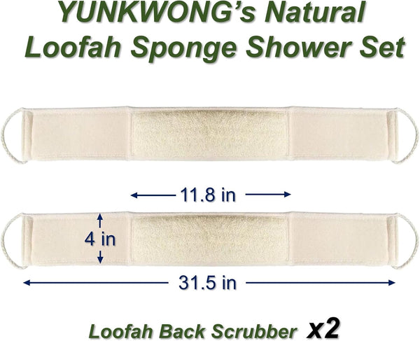 Natural Loofah Sponge, Exfoliating Body Scrubber for Men Women, Loofah with Handle, Exfoliating Back Scrubber for Shower Set, Deeply Clean &