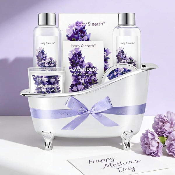 Gift Set for Women Body & Earth Spa Gifts Set Lavender Gift Baskets for Women Bath Sets with Bubble Bath Body Lotion Scented Candle Christmas