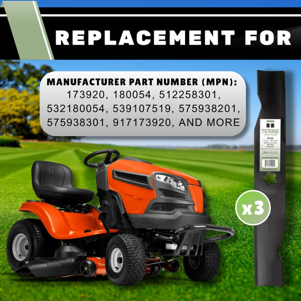Terre Products, 3 Pack High Lift Lawn Mower Blades, 48 Inch Deck, Compatible with Poulan, Craftsman, Husqvarna YTH2348, YTH24V48, Replacement for