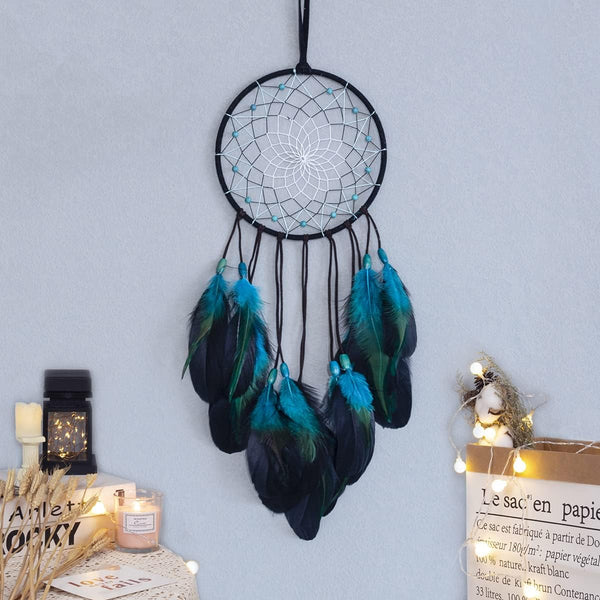 Blue Dream Catchers Handmade, Boho Traditional Circular Net for Wall Hanging Decor, Bedroom Kids, Home Decoration, Art Ornament Craft Gift