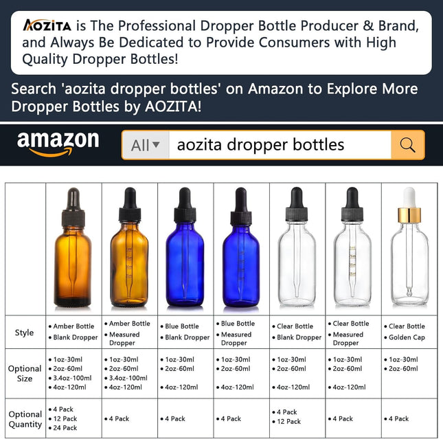 AOZITA 4 Pack, 2 Oz Dropper Bottles with 1 Funnel & 4 Labels - Essential Oils Bottles for Health, Personal Care & Beauty