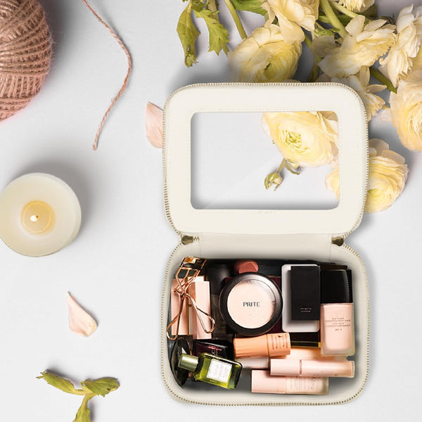 Prite Clear Makeup Bag Travel Cosmetic Organizer Toiletry Case for Women Beige Standard - Single Layer