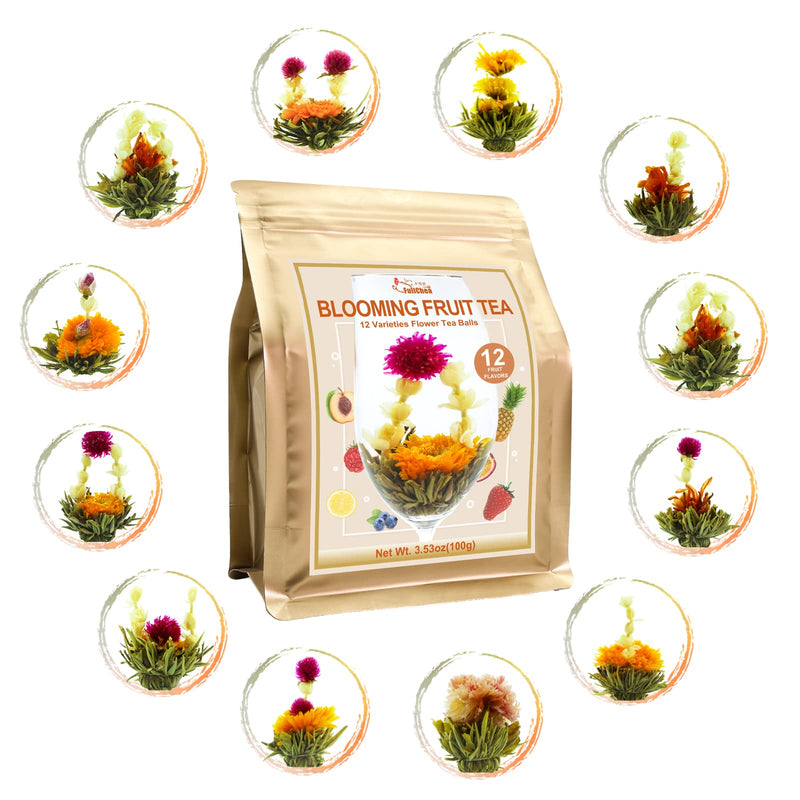 FullChea - Blooming Flowering Tea, 12 Unique Varieties - Flowering Tea in 12 Delicious Fruit Flavors - Gift For Tealovers, Christmas, Anniversary,