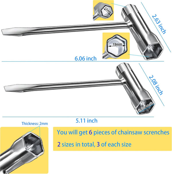 6 Pack Chainsaw Screwdriver Wrench Set, 13 by 19 mm, Long and Short Size, Alloy Steel 6Pack