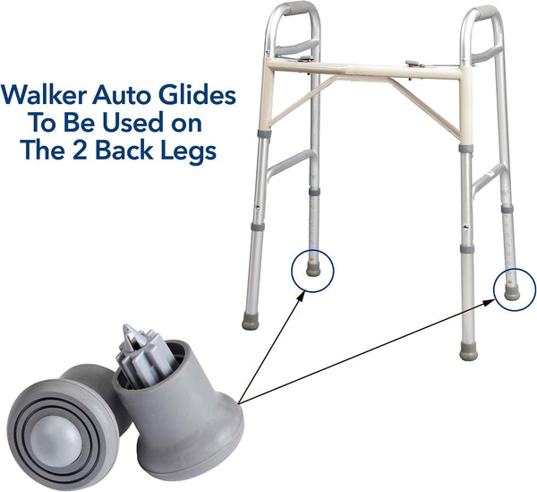 Carex Walker Glides with Auto-Brakes for Seniors & Adults, Walker Feet Glides, Universal Fit Replacement Tips to Back Legs, Rubber Feet, Sliders