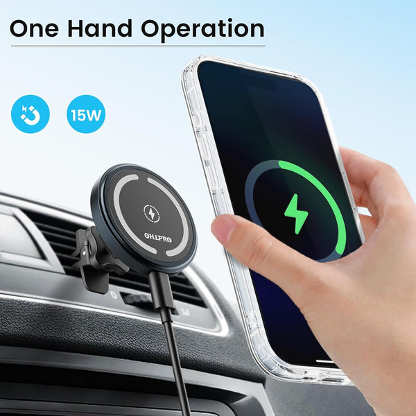OHLPRO for MagSafe Car Mount Charger iPhone 15W Wireless Car Charger Dark Gray