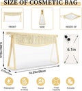 Small Boho Straw Clear Makeup Bags for Women&Girls, Zipper Cosmetic Bag Chenille Varsity Letter Patch Bag, Preppy Cute Toiletry Pouch, Trendy