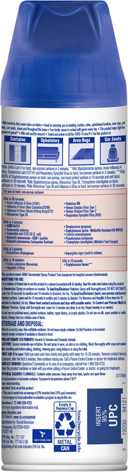 Lysol Fabric Disinfectant Spray, Sanitizing and Antibacterial Spray, For Disinfecting and Deodorizing Soft Furnishings, Sundrenched Linen 15 FL.