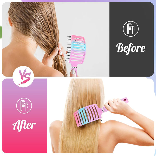 Bsisme Hair Brush, Curved Vented Detangling Brush for Faster Blow Drying Pink blue purple