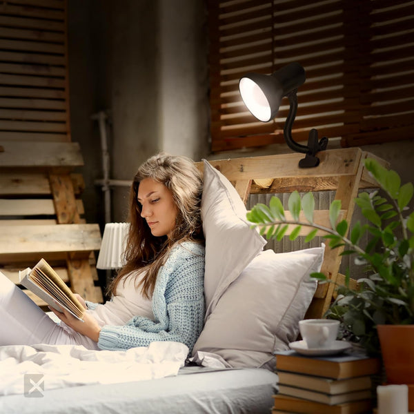 Xtricity LED Clip on Desk Lamp with 360° Flexible Gooseneck, White Finish | Reading Light for Bed Headboard– A19 Bulb Included, 120V, On/Off