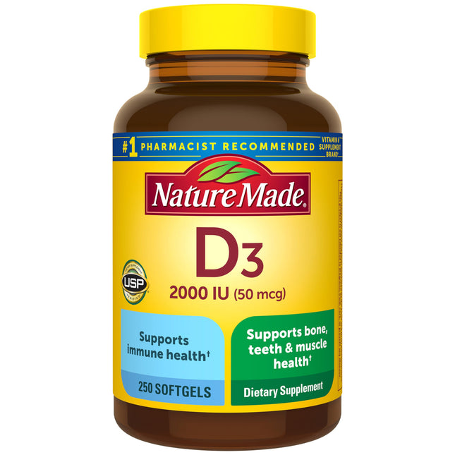 Nature Made Vitamin D3 2000 IU (50 Mcg), Dietary Supplement for Bone, Teeth, Mus