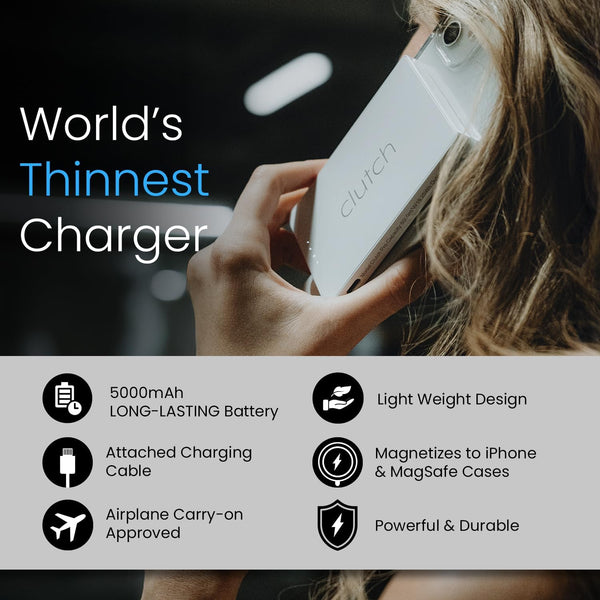 Clutch Pro Portable Iphone Charger for Travel 5000 Mah TSA Approved Magnetic Airplane Safe Portable Charger Only Compatible for Iphone 14 & Older