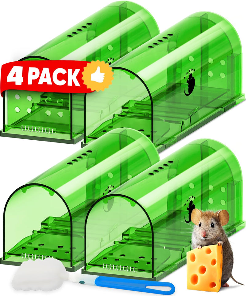 Motel Mouse Humane No Kill Mouse Traps Live Catch & Release - 4 Pack Green