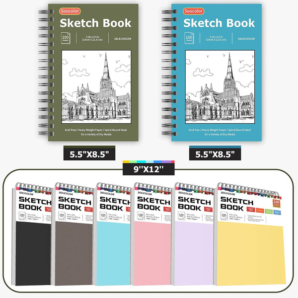 Soucolor Small Sketchbook 5.5" x 8.5", 2 Pack Mini White Sketch Book Blue & Green 5.5" x 8.5" (Pack of 2)
