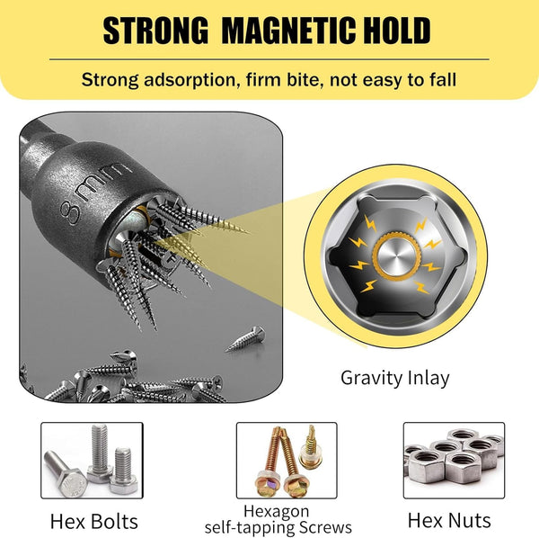 Hex Magnetic Power 8mm 5/16 Socket Adapter Drill Bit Nut Driver Set 1/4 inch Hex for Power Tools, 12-Piece 8mm 12pcs