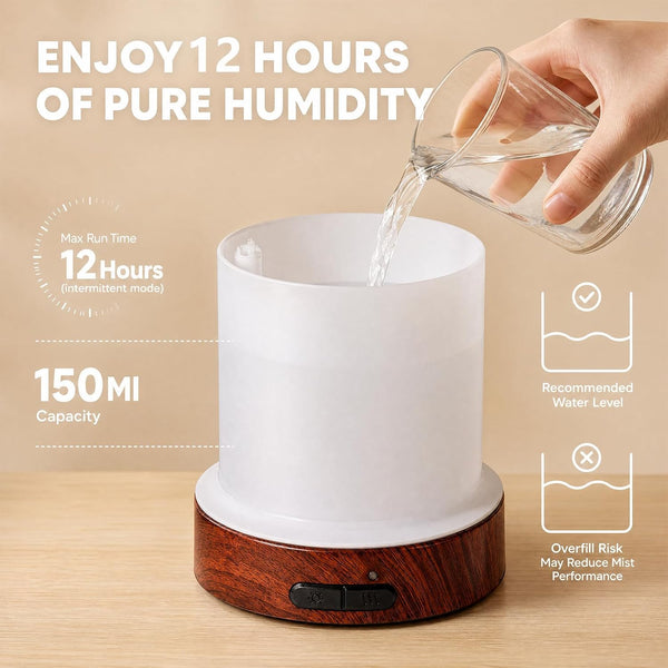 EQUSUPRO Essential Oil Diffuser 150ml Black Metal Aromatherapy Oil Diffuser Ultrasonic Cool Mist Diffuser with Auto Shut-Off Protection,7 Colors