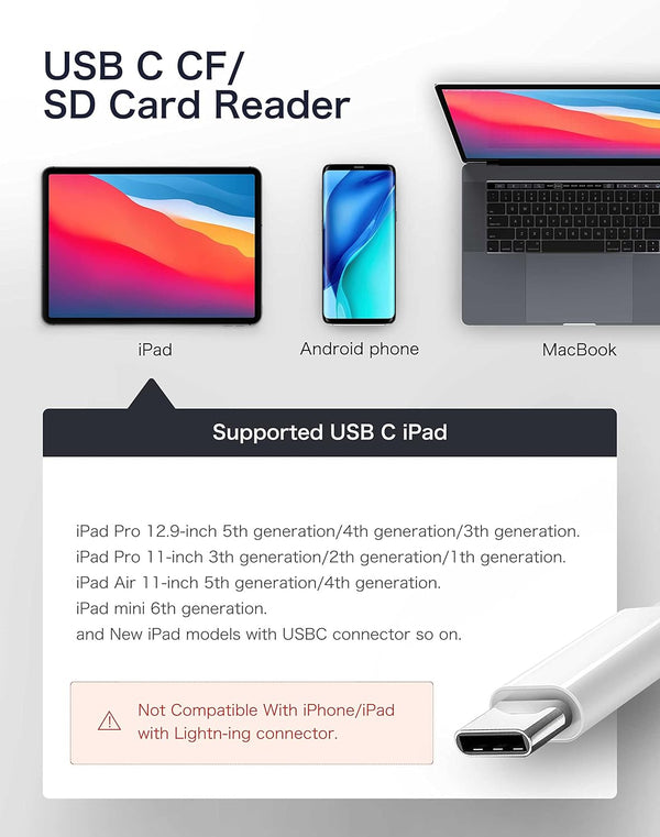 USB C SD Card Reader for Iphone 15/Ipad/Mac, Chiaopio USB C to SD CF, Type C Memory Card Adapter with Compact Flash/Cf/Sd/Microsd Slots Compatible