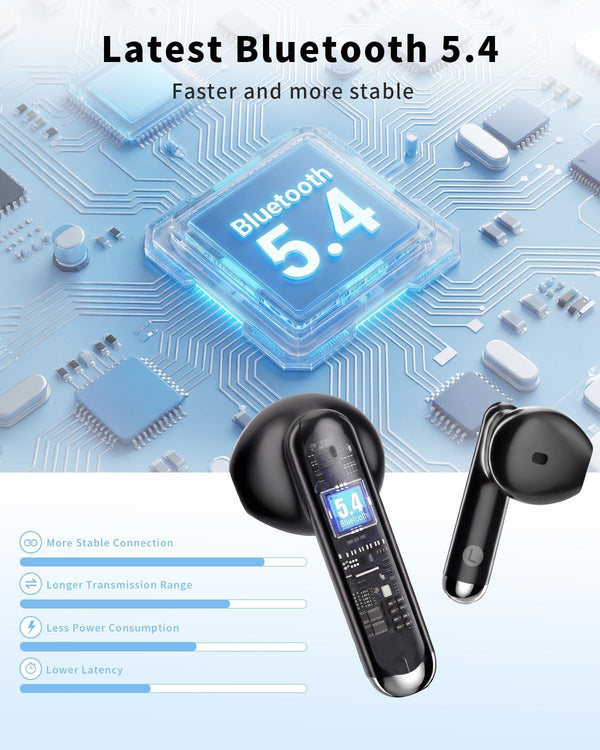 A40 Pro Wireless Earbuds, 50Hrs Playtime Bluetooth Earbuds Built in Noise Cancellation Mic with Charging Case, Headphones Stereo Sound, IPX7