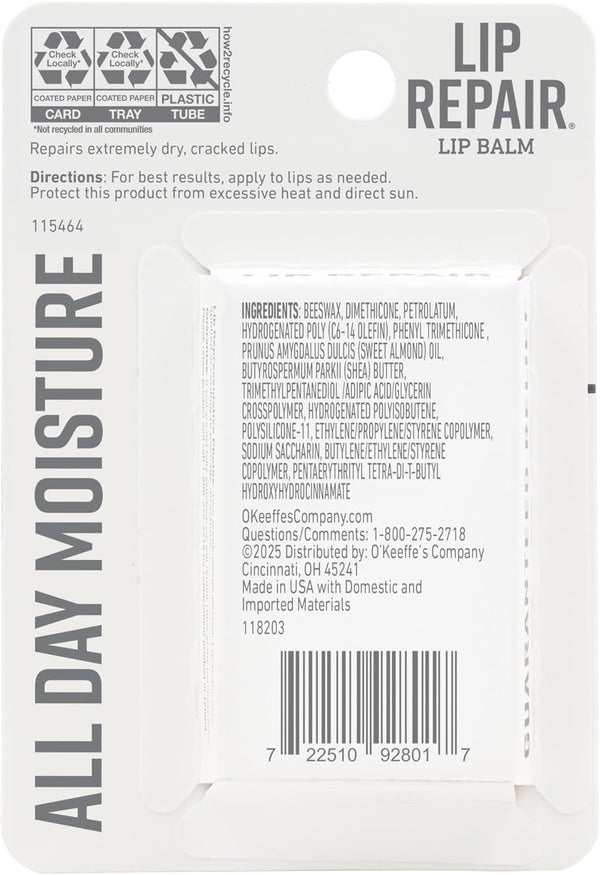 O'Keeffe'S Lip Repair Unscented Lip Balm for Dry, Cracked Lips - Stick (Twin Pack) - Moisturizer for Very Dry Lips