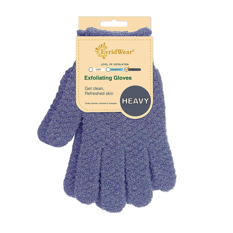 Evridwear Exfoliating Dual Texture Bath Gloves for Shower, Spa, Massage and Body Scrubs, Dead Skin Cell Remover, Gloves with Hanging Loop (1 Pair
