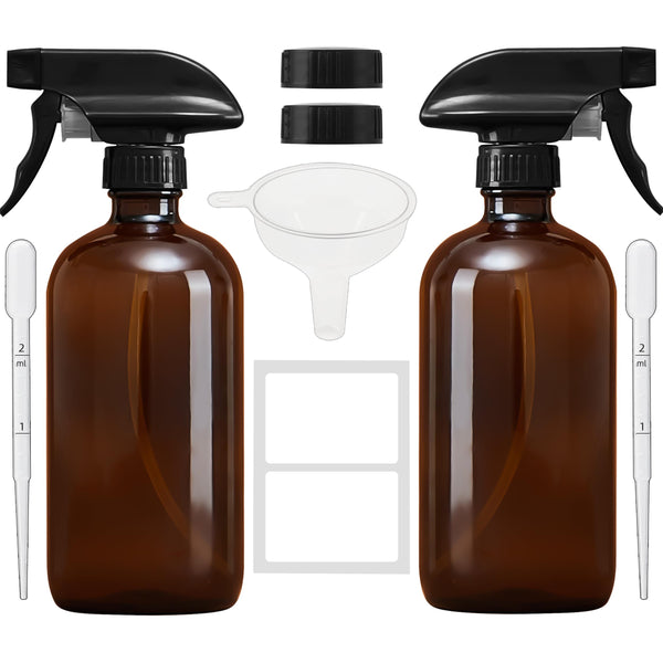 Empty Amber Glass Spray Bottles with Adjustable Nozzle - Large 16 Oz Refillable Bottle Is Great for Essential Oils, Plants, Cleaning Solutions,
