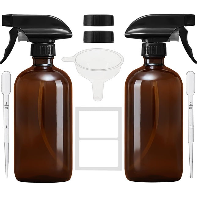 Empty Amber Glass Spray Bottles with Adjustable Nozzle - Large 16 Oz Refillable 