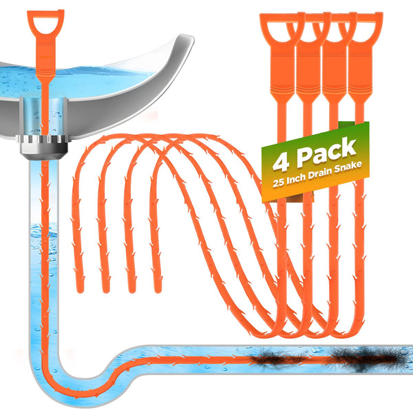 Forlivese 4 Pack 25 Inch Drain Snake,Drain Clog Remover,Sink Snake for Sewer Kitchen Sink Bathroom Tub Toilet Clogged Drains Relief Cleaning Tool